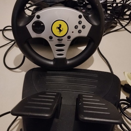 Sony PlayStation 2 Slim SCPH-90004 console bundle with 2 controllers and Ferrari racing wheel
