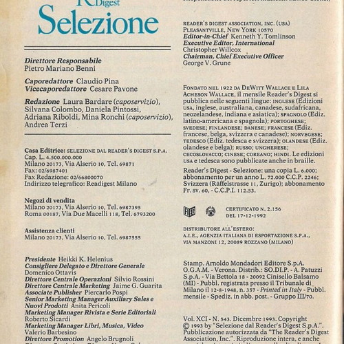 Selezione Reader's Digest 1993 used magazine 18.5x13.5 cm, 175 pages