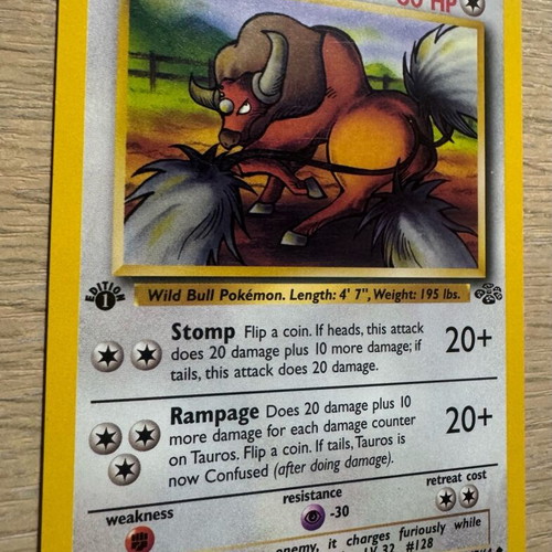 1995 tauros pokemon card value 47/64 1st Edition Jungle PSA 9 – Zapp! Comics Uncommon Retreat cost Tauros (Pokémon Jungle No. 042)