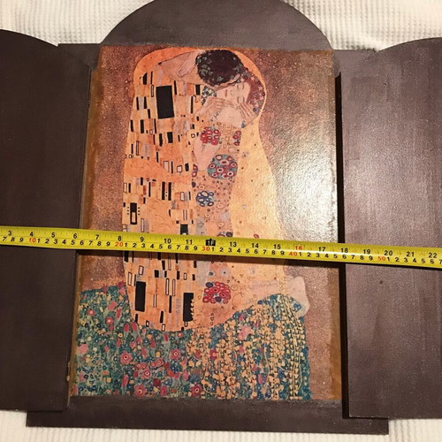 Handmade triptych painting with decoupage technique The Kiss Gustav Klimt like new