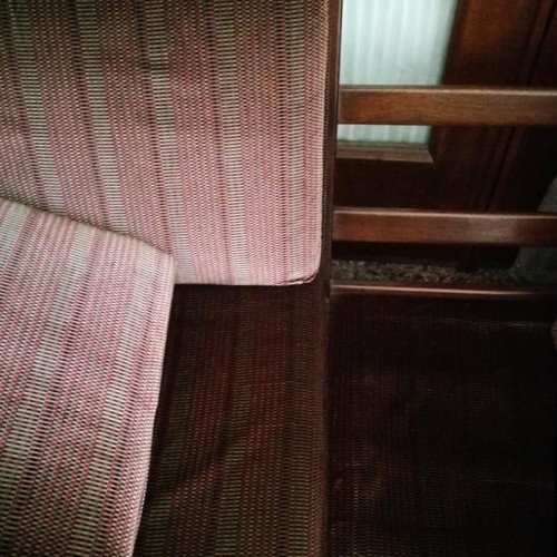 Classic three-seater sofa used, wood and rattan