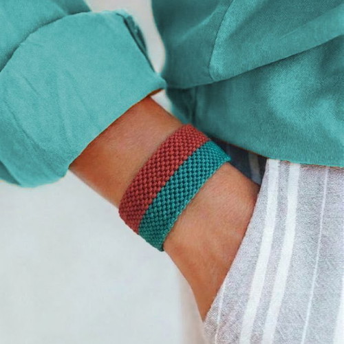 Macrame Boho Bracelet new, two-tone red and turquoise