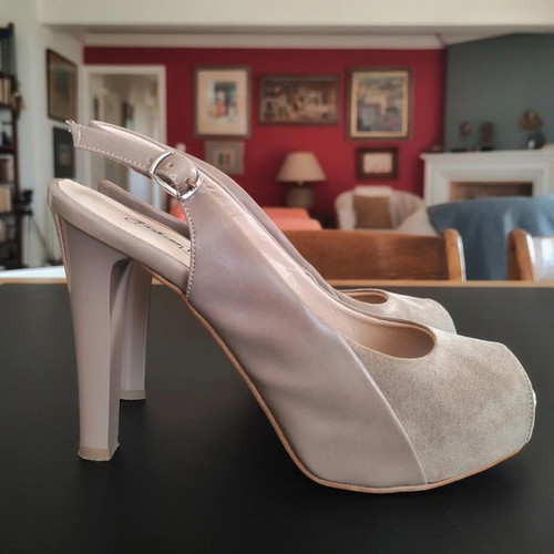 Beige peep toe slingback high heel pumps like new