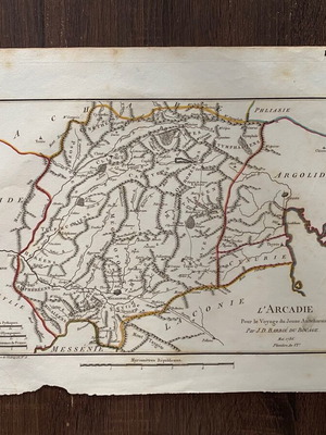 Map L'Arcadie - Ancient Peloponnese used, Jean-Denis Barbie du Bocage 1786