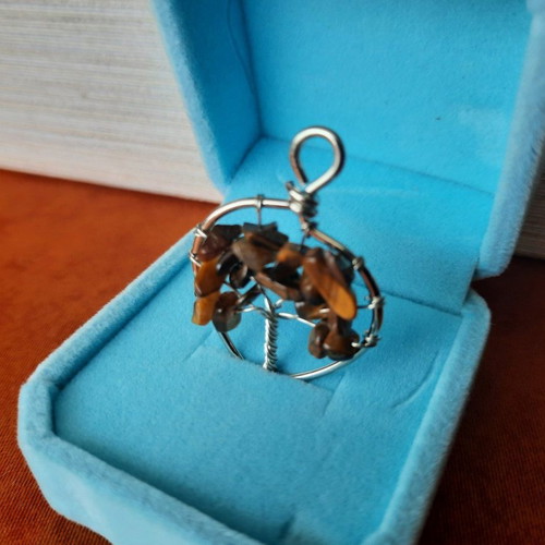 Tree of Life pendant with natural Tiger's Eye crystal new