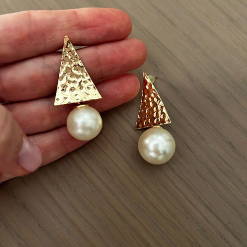Earrings like new, gold color with white pearl-like detail