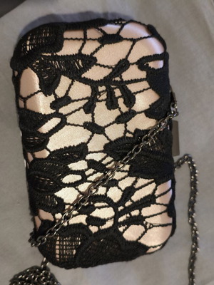 Evening clutch bag with black lace and satin, new