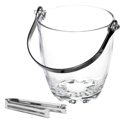 Glass ice bucket transparent with metal tongs new