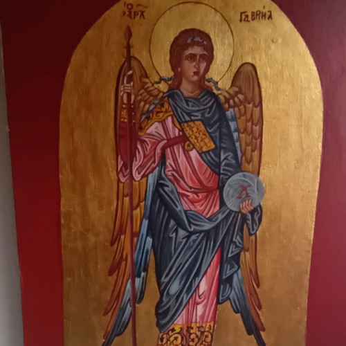Archangel Gabriel image handmade icon on canvas glued to wood with gold leaf new