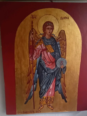 Archangel Gabriel image handmade icon on canvas glued to wood with gold leaf new