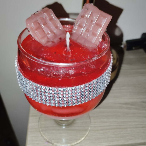 Scented candle handmade in a stemmed glass with rhinestones