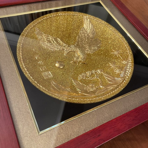 Youbide embossed lacquer art panel 31x31 cm with 24K gold foil new