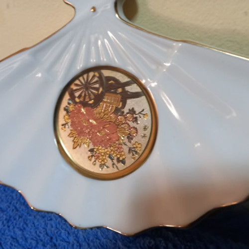 Chokin Plate Limited Edition 24KT Gold Fan Shape used, Japan