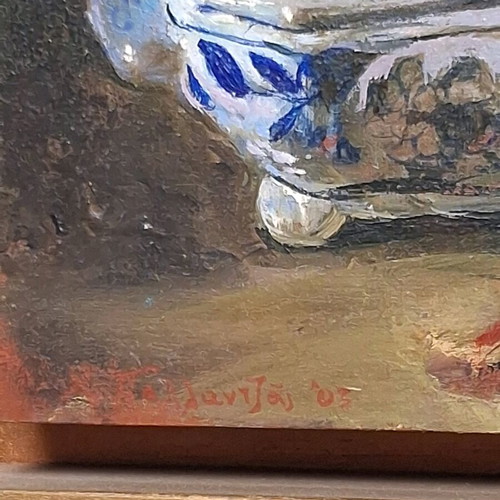 Έργο Χρήστου Παλλατζά 2003 λάδι σε καμβά με χειροποίητη κορνίζα σαν καινούργιο