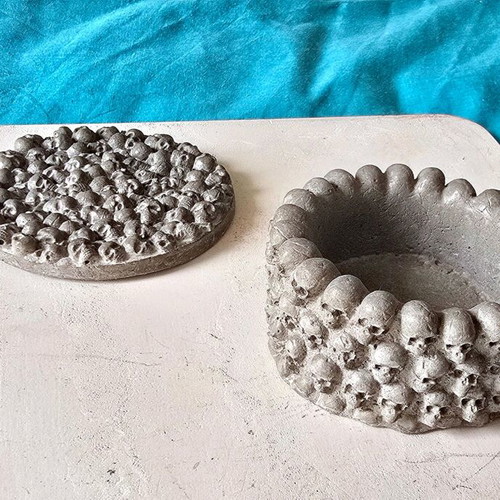 Handmade concrete skull candle holder, gothic decor