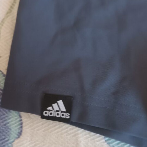 Adidas men's athletic boxer swim shorts, dark grey with blue design, size M