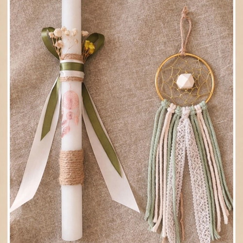 Candle with handmade Boho Dream dreamcatcher made to order