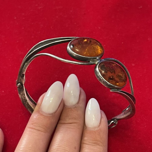 Silver 925 bracelet with vintage amber used, 20 cm