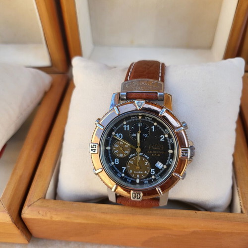 Camel Trophy Topchrono Chronograph Alarm Wristwatch like new with leather strap