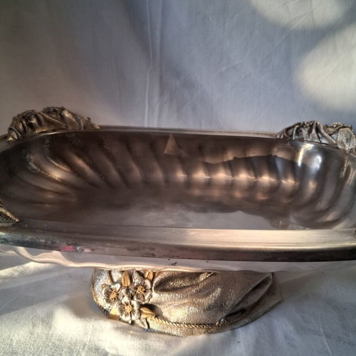 Vintage silver-plated fruit bowl used, baroque design, 37cm