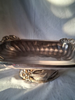 Vintage silver-plated fruit bowl used, baroque design, 37cm