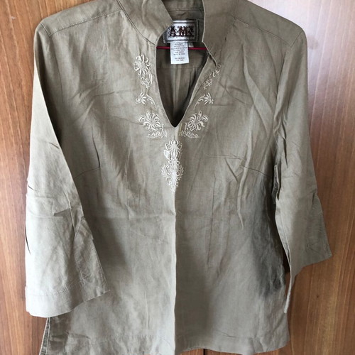Linen tunic L like new, beige with embroidery