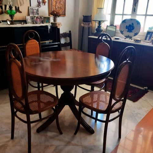 Dining set used, round table with 6 chairs and extension