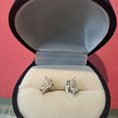 925 Earrings Stud Butterfly Like New, Silver