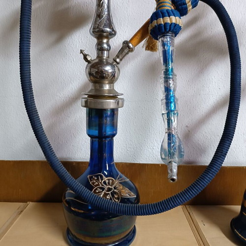 Hookahs used, set of two glass and stainless steel
