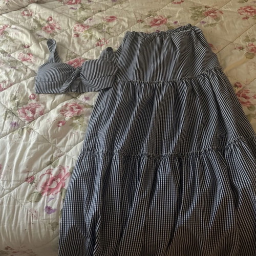 Bustier bra and long skirt set like new, white and blue