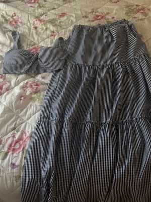 Bustier bra and long skirt set like new, white and blue