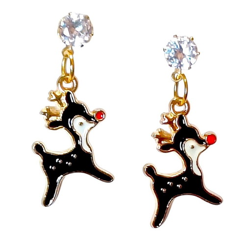 Handmade reindeer enamel earrings with zircon, new