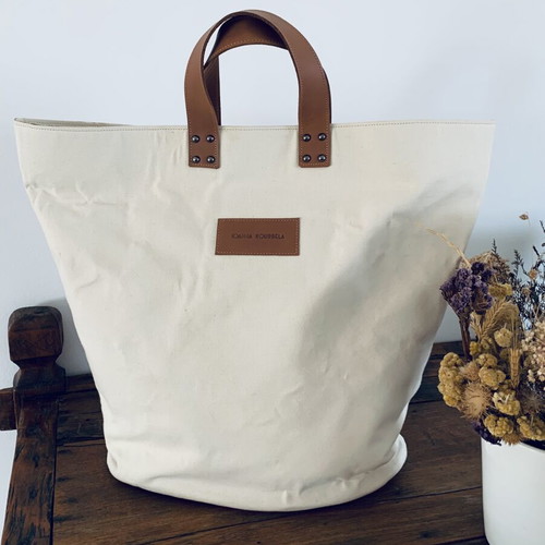 Ioanna Kourbela Beach Bag new, canvas and genuine leather details