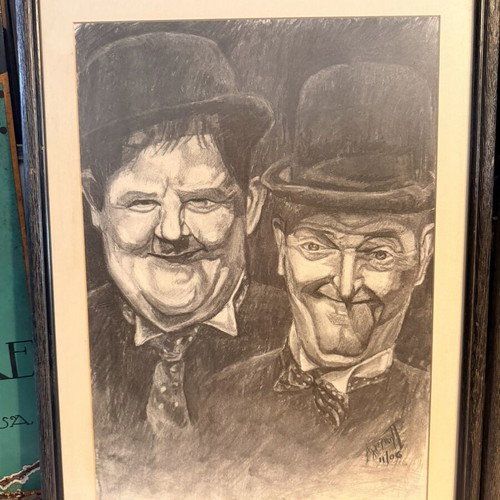Original Laurel & Hardy Sketch pencil and charcoal framed, like new