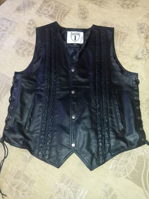 Leather vest new, black, size XXL