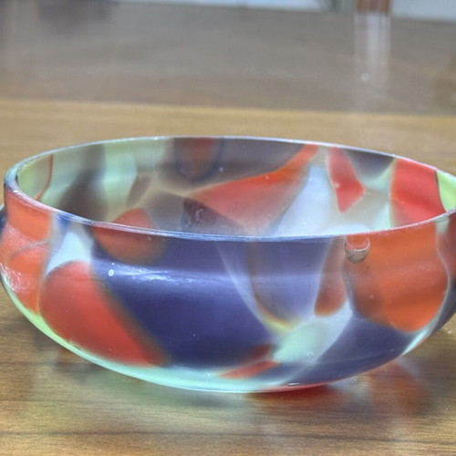 Matte glass bowl, semi-transparent with colorful design
