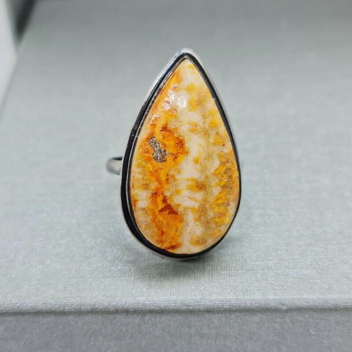 Ring with natural bee jasper stone new, silver 925