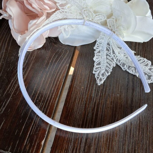 Handmade white headband with satin flowers and pearls new