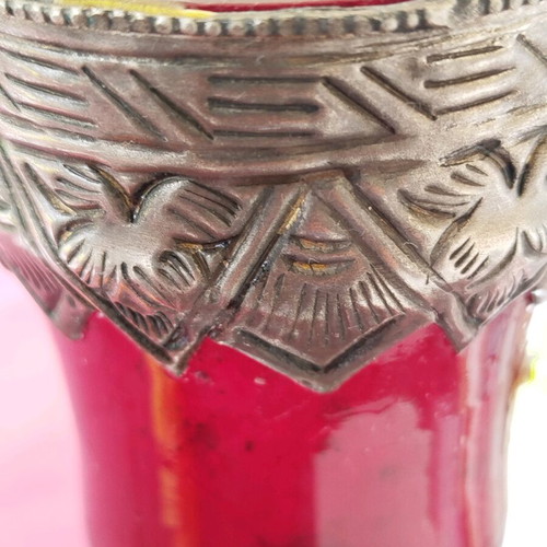 Handmade Blown Glass Vase from India with Alpaca Bordeaux Color