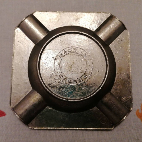 Vintage tin ashtray with embossed Ioannina Aslan Pasha Mosque design