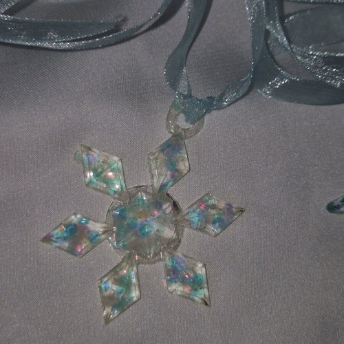 Snowflake ornament new with transparent iridescent glitter from liquid glass