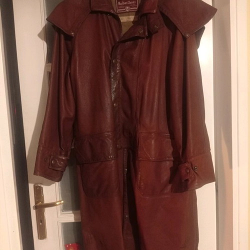 Malboro Classic Brown Leather Riding Trench Coat Like New