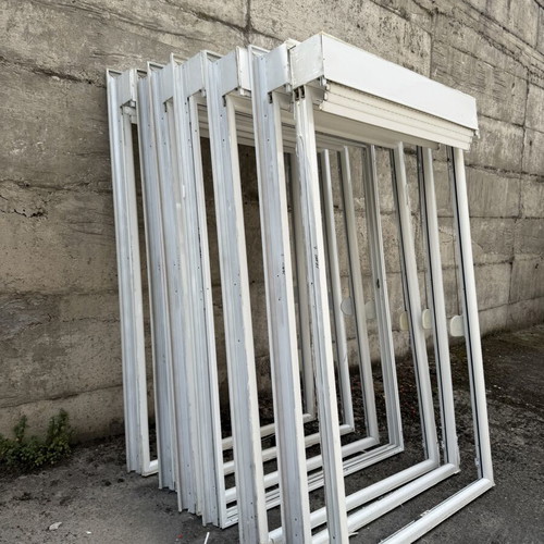 Aluminum balcony doors used, set of 7 with screens and blinds
