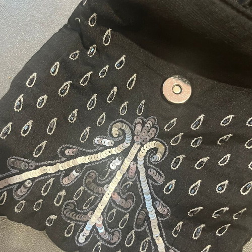 Satin mini bag crossbody with rhinestones and sequins like new black