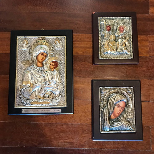 Christian icons from Mount Athos used, 925 silver with gold plating