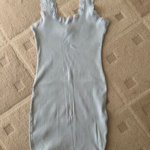 H&M Divided Ribbed Dress Size L used, pale blue with lace