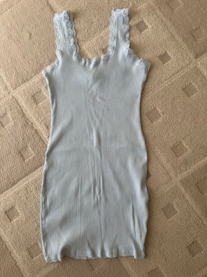 H&M Divided Ribbed Dress Size L used, pale blue with lace