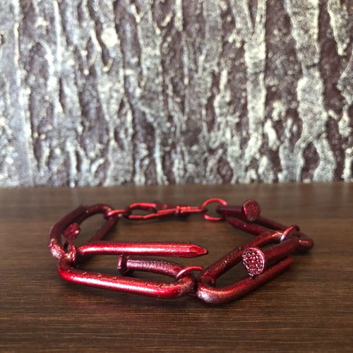 Metallic Red Steel Statement Bracelet