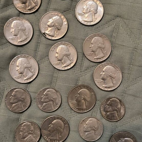 Old American dollars like new with Greek coin