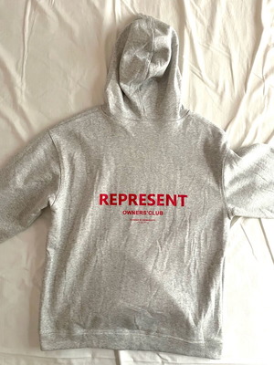 Represent hoodie used, grey and red, size L